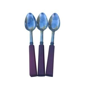 Vintage Cherry Red Bakelite Handle Stainless Steel Teaspoons Flatware Set of 3